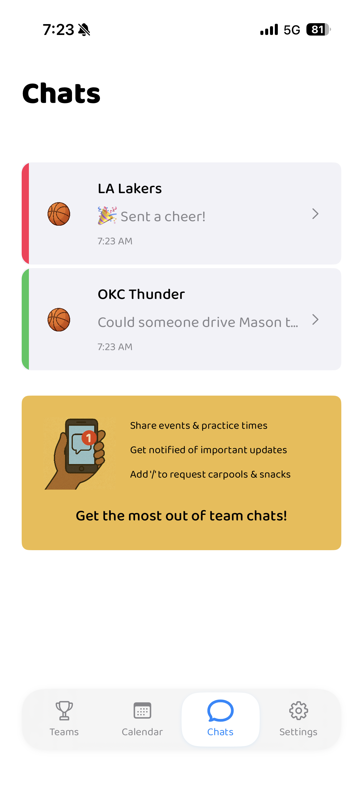 HuddleUp team chat for parents and coaches